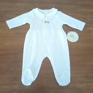 LYDA BABY Pima cotton hand made embroidered baby boy/girl footie PP collar NEW